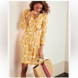 BODEN Kelsey Floral Printed 100% Linen Knee Length Dress size 4R